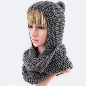 • Knit PomPom Convertible Infinity Scarf •